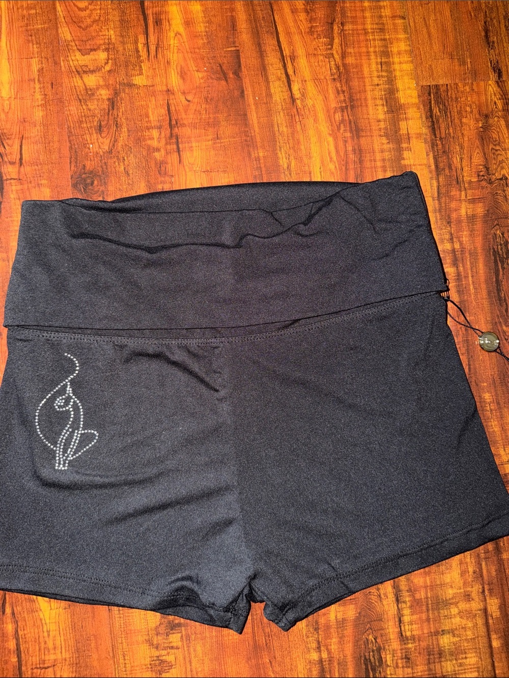 Baby Phat Black Foldover Waist Athletic Shorts with Rhinestone Cat Logo